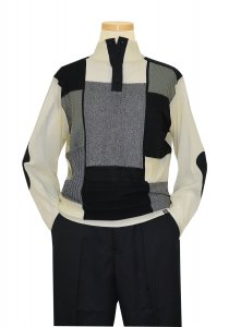 Stacy Adams Black / Cream Woven Button-Up Knitted Sweater Outfit With Black Elbow Patches 8332