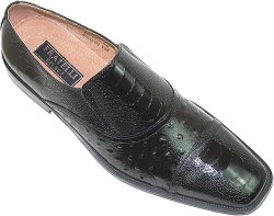 Fratelli Black Ostrich Print Loafer Shoes 2300-01