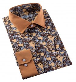 Edit Product Add Variant Print Label Luxton Camel / Butterscotch / Brown Paisley Design Cotton Blend Dress Shirt P004