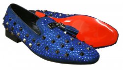 Fiesso Blue Studded / Lurex Genuine Leather Slip On Shoes With Tassels FI7005