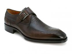 Mezlan "Riserva" Brown Genuine Ostrich Paw & Italian Calfskin Loafer Shoes With Monk Strap