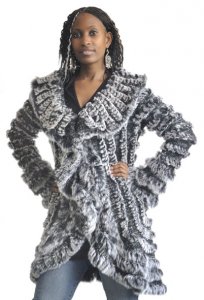 Winter Fur Ladies Grey Genuine Knitted Rabbit Fur Coat W05Q05GREY