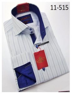 Axxess White / Blue Cotton Modern Fit Dress Shirt With French Cuff 11-515.