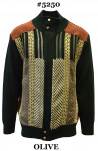 Silversilk Olive / Rust / Butter / Beige Striped Design Zip-Up Sweater 5250