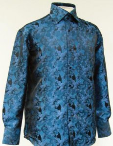 Daniel Ellissa Teal Fancy Polyester Shirt With Button Cuff FSS1402
