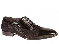 Mezlan "Aberdeen" Black Genuine Embossed Suede And Soft Patent Shine Calf Cap Toe Oxford Shoes