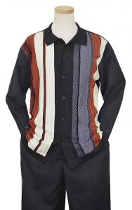 Silversilk Black / Charcoal Grey / Brick Front Zipper 2 PC Knitted Silk Blend Outfit # 4315
