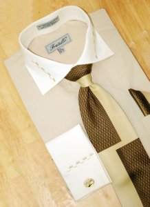 Fratello Champagne/Cream w/ Dash Design Shirt/Tie/Hanky Set DS3721P2
