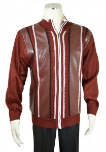 Bagazio Burgundy / White / Black PU Leather Zip-Up Sweater BM2059