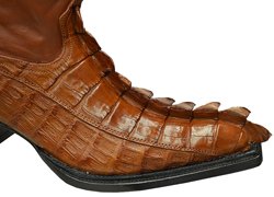 Side of Cognac Hornback Crocodile Tail Cowboy Boots with Embroidered Crocodile Shaft 