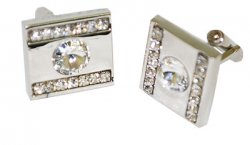 Fratello Silver Plated Square Cufflinks Set With Rhine Stones On the Side And Swarovski Crystals In The Center