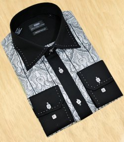 Steven Land Silver Grey / Black Paisley With Silver Grey Hand-Pick Stitching Shirt DS 934