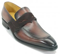 Carrucci Brown Genuine Leather Modern Penny Loafer Shoes KS503-40.