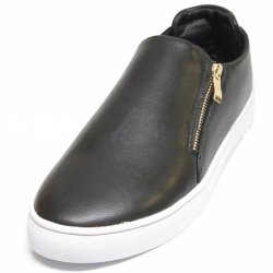 Fiesso Black / White Leather Loafer Shoes With Zipper FI2138