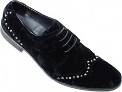 Fiesso Black Wrinkled Velvet Shoes With Metal Studs FI8430.