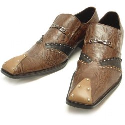 Fiesso Brown Genuine Leather Loafer Shoes With Metal Studs FI6500