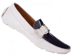 Mauri "9133/1" White / Blue Genuine Ostrich Leg / Ostrich Loafer Shoes