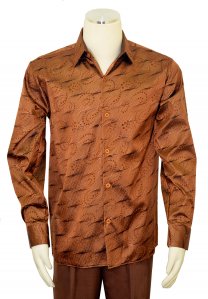 Pronti Metallic Bronze / Brown / Black Lurex Embroidered Long Sleeve Shirt S6350