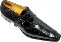 Mauri 53132 Black Genuine All-Over Alligator Belly Skin Shoes With Monk Strap / Alligator Covered Buckle