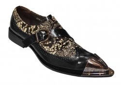 Zota Black / White Designer Pony Hair / Leather Wingtip Shoes With Zipper Metal Tip And Monk Strap G748-1