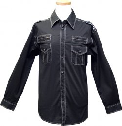 Cielo Black With White Hand Pick Stitch / Embroidered With Zippers Casual Shirt