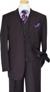 Tzarelli Solid Plum With Plum Hand-Pick Stitching Super 150'S Wool Vested Suit TZ-100