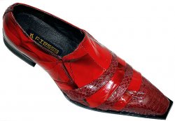 Fiesso Red Genuine Cobra Snake Skin & Wrinkle Leather Pointed Toe Shoes FI8176