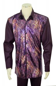 Pronti Purple / Fuchsia / Silver Metallic Sequined Long Sleeve Outfit SP6345