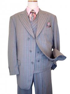Mantoni Grey with Pink Stripes Super 140's Wool Vested Suit
