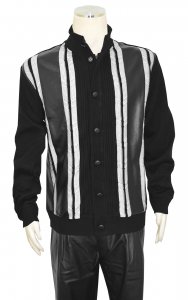 Bagazio Black / White PU Leather Knitted Sweater Jacket Outfit BM1759
