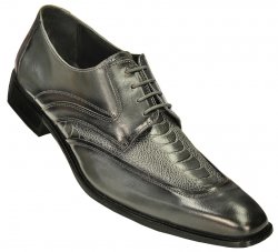 Giorgio Brutini Charcoal Grey/ Black Hand-Burnished Leather With Ostrich Print Shoes 210608