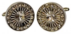 Fratello Silver Plated Round Cufflinks Set With Clear Rhinestone CL041