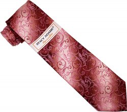 Stacy Adams Collection SA012 Red Paisley With Charcoal Grey / Silver Grey Self Design 100% Woven Silk Necktie/Hanky Set