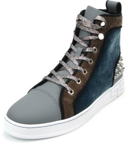 Fiesso Grey Genuine Leather High Top Sneaker Shoes FI2348.