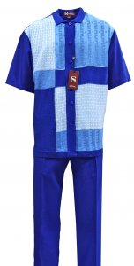 Silversilk Royal / Light Blue / Sapphire Sectional Design Button Up Short Sleeve Knitted Outfit 2368