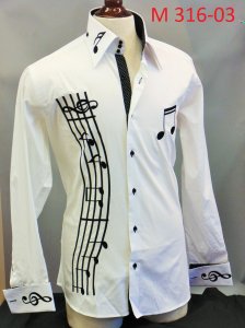 Axxess White / Black Music Embroidery Dress Shirt M 316-03