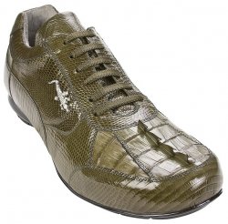 Belvedere "Cresta" Olive Green Genuine Crocodile Tail/Lizard Sneakers With Silver Crocodile On The Side 2804
