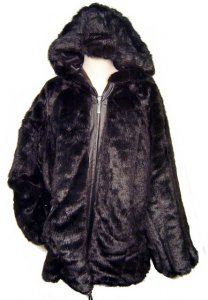 Mark Andre Black Faux Mink Reversible Leather 3/4 Length Jacket With Hood