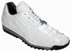 Belvedere "Forte 3001" White Genuine Hornback Crocodile / Ostrich Sneakers