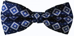Classico Italiano Navy Blue With Royal Blue / White Diamond Design 100% Silk Bow Tie / Hanky Set BT045