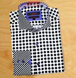 Axxess White / Black Contrasting Multi Size Polka Dot Design Handpick Stitching 100% Cotton Dress Shirt 316-31