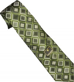 Stacy Adams Collection SA078 Olive / Black / White Polka Dots Diamond Design 100% Woven Silk Necktie/Hanky Set