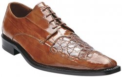 Belvedere "Dotto" Camel Genuine Crocodile And Eel Oxford Shoes 3N0