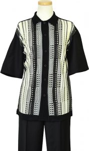 Silversilk Black / White Button Front 2 PC Knitted Silk Blend Outfit #3924