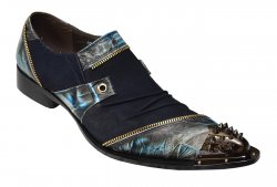 Zota Navy / Black / Royal Blue Genuine Leather Suede / Genuine Leather Zipper Shoes With Spiked Metal Tip G868-1A
