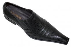 Fiesso Black Pleated Ostrich Print Leather Shoes FI8049