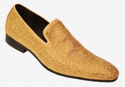 Fiesso Camel / Gold Rhinestone Encrusted Leather Loafers FI7101
