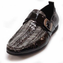 Encore By Fiesso Black / Grey Snake Print Loafer Shoes With Buckle FI3110