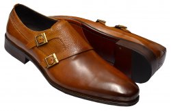 Carrucci Cognac Burnished Calfskin Leather Double Monk Strap Shoes KS099-3003C