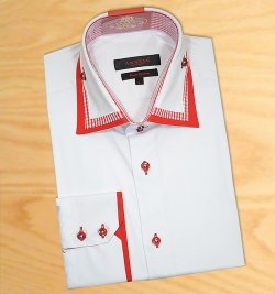 Axxess White / Red Handpick Stitching 100% Cotton Dress Shirt With TripleCollar 04-818